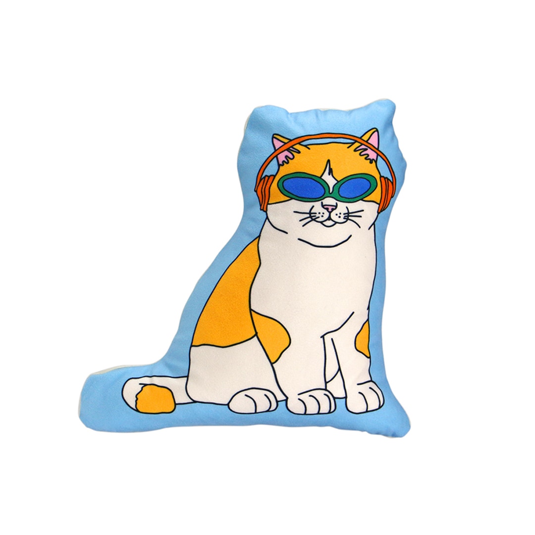 エンジョイ C&D クラブ クッション "キャット/ブルー" | 猫イラストクッション