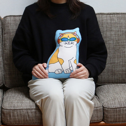 エンジョイ C&D クラブ クッション "キャット/ブルー" | 猫イラストクッション